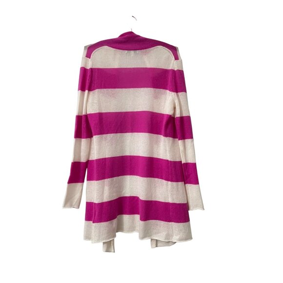 Neiman Marcus Womens Cream Pink Striped Long Line Open Cashmere Cardigan Size M - Picture 5 of 5